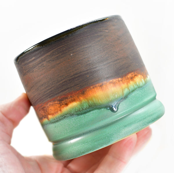Handmade Ceramic Whiskey Tumbler, Bronze & Turquoise, Eco-Friendly 9th Anniversary Gift