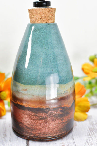 Handmade Ceramic Lotion / Soap Dispenser Stoneware Pottery in Copper, Teal, Turquoise, Blue Green for Bathroom and Kitchen Decor