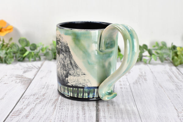No Talkie Before Coffee Raven Bird Handmade Pottery Mug, Funny Ceramic Cup Gift, Hand Painted Stoneware, Microwave Safe, Ready to Ship