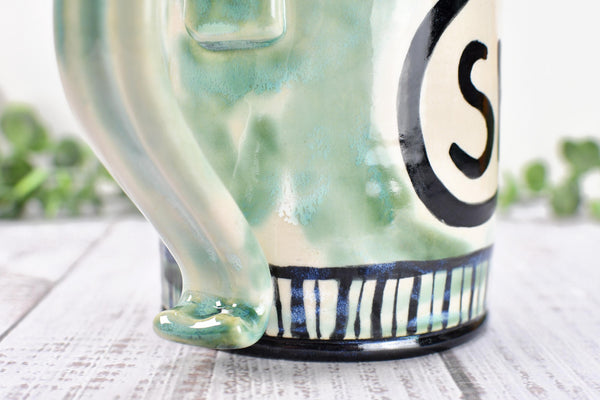 No Talkie Before Coffee Raven Bird Handmade Pottery Mug, Funny Ceramic Cup Gift, Hand Painted Stoneware, Microwave Safe, Ready to Ship