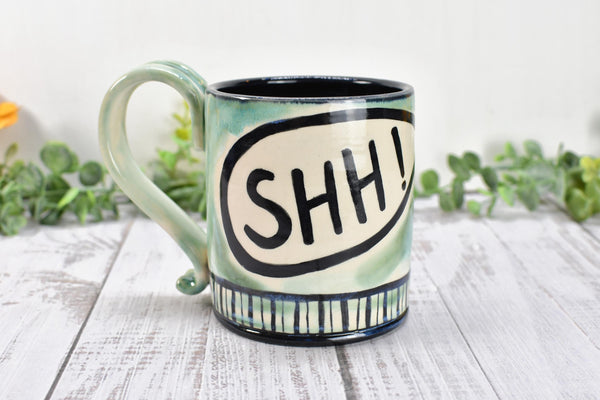 No Talkie Before Coffee Raven Bird Handmade Pottery Mug, Funny Ceramic Cup Gift, Hand Painted Stoneware, Microwave Safe, Ready to Ship