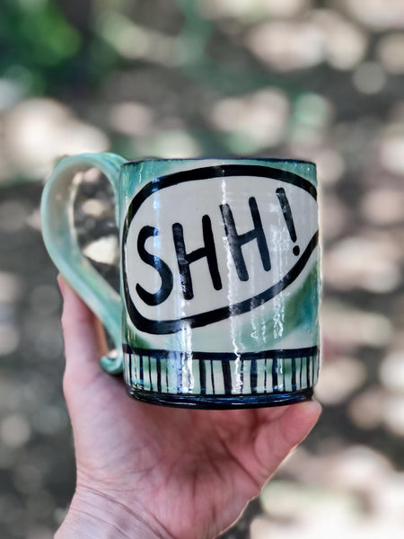 No Talkie Before Coffee Raven Bird Handmade Pottery Mug, Funny Ceramic Cup Gift, Hand Painted Stoneware, Microwave Safe, Ready to Ship