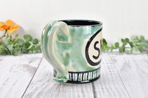 No Talkie Before Coffee Raven Bird Handmade Pottery Mug, Funny Ceramic Cup Gift, Hand Painted Stoneware, Microwave Safe, Ready to Ship