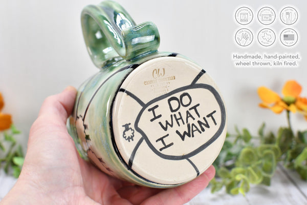Sheep Cute Handmade Pottery Mug, I Do What I Want Funny Ceramic Cup Gift, Hand Painted Stoneware for Independent People, Ready to Ship