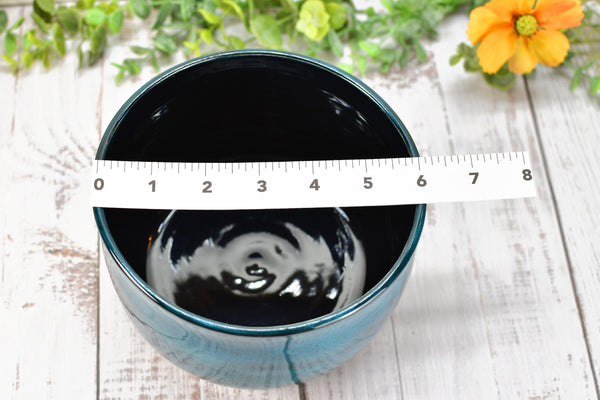 Ceramic Utensil Holder Crock for Kitchen Counter, Short Pottery Organizer in Black & Turquoise Blue | Cactus Flower Pot | Paint Brush Holder