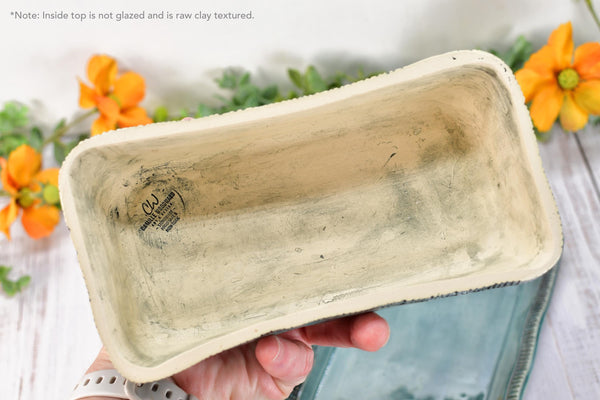 Handmade Ceramic Butter Dish with Lid, 2 piece Cover Stoneware Pottery for Countertop & Dining Table, Paisley Greenish Blue Home Gift