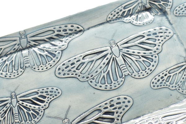 Butterfly Ceramic Butter Dish with Lid, Handmade 2 piece Cover Stoneware Pottery for Countertop & Dining Table, Monarch Gray Blue Home Gift
