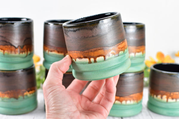 Bronze Whiskey Bourbon Tumbler, One Handmade Ceramic Pottery Scotch Barware Anniversary Gift, Groomsmen, Black, Patina Green, Turquoise