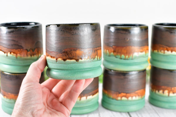 Bronze Whiskey Bourbon Tumbler, One Handmade Ceramic Pottery Scotch Barware Anniversary Gift, Groomsmen, Black, Patina Green, Turquoise