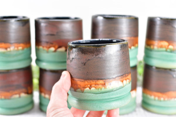 Bronze Whiskey Bourbon Tumbler, One Handmade Ceramic Pottery Scotch Barware Anniversary Gift, Groomsmen, Black, Patina Green, Turquoise