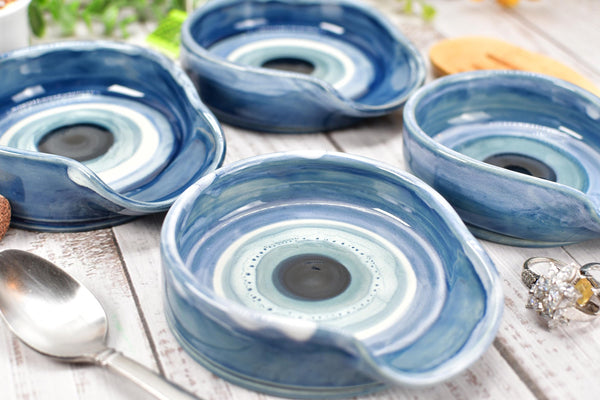 Evil Eye Ceramic Stove Top Spoon Rest Coffee Bar Tea Bag Pottery Blue White Handmade Handpainted Stoneware Large Housewarming Spiritual Gift