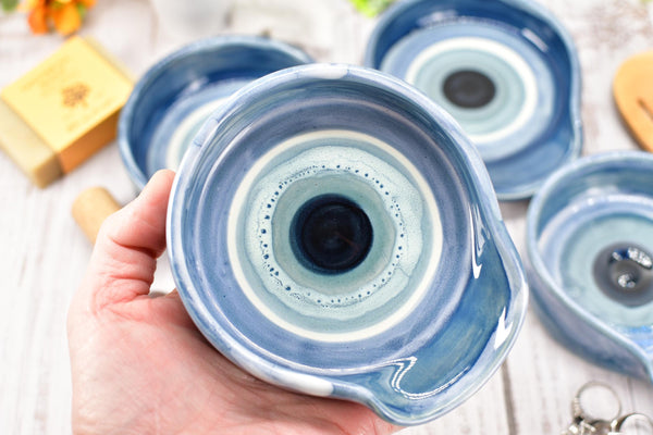 Evil Eye Ceramic Stove Top Spoon Rest Coffee Bar Tea Bag Pottery Blue White Handmade Handpainted Stoneware Large Housewarming Spiritual Gift