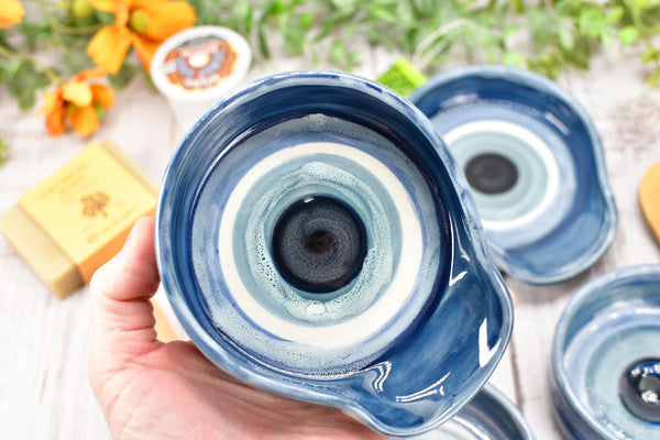 Evil Eye Ceramic Stove Top Spoon Rest Coffee Bar Tea Bag Pottery Blue White Handmade Handpainted Stoneware Large Housewarming Spiritual Gift