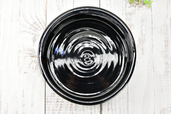 Ceramic Dog Food or Water Bowl in Bronze, Verdigris Green and Black - Handmade Stoneware Pottery Wheel Thrown Medium to Large Size Pet Dish