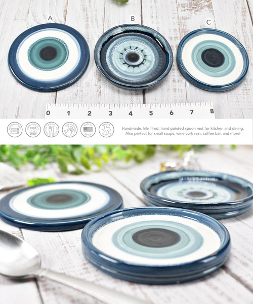 Spoon Rest Evil Eye Pottery Blue White Ceramic Coffee Tea Bag Small Bar Soap Handmade Handpainted Stoneware Housewarming Spiritual Gift Flat