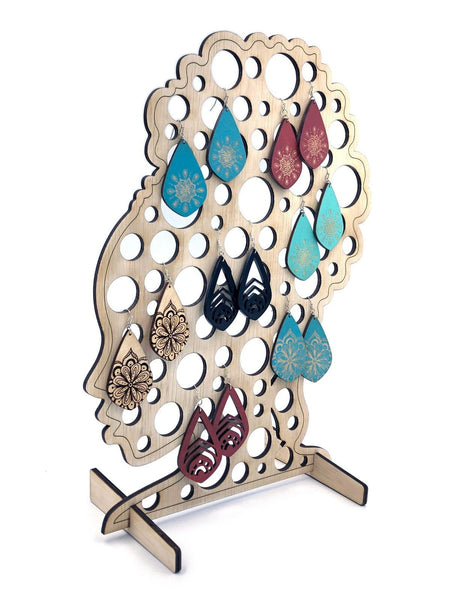 Earring Display Stand SVG, Black Woman Hair Pouf Large Circles - INSTANT Digital Download  Laser Cut File