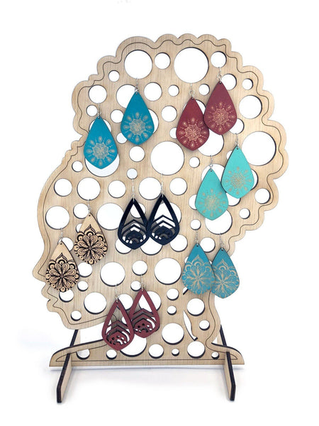 Earring Display Stand SVG, Black Woman Hair Pouf Large Circles - INSTANT Digital Download  Laser Cut File