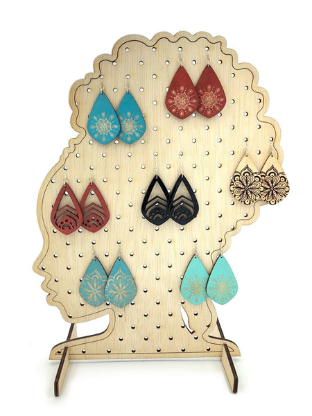 Earring Display Stand SVG, Black Woman Hair Pouf Small Holes - INSTANT Digital Download Laser Cut File