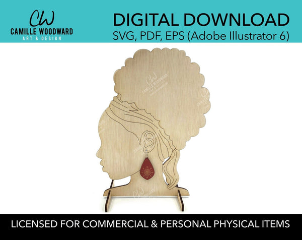 Earring Display Stand SVG, Black Woman, Earring Display Laser File, Earring Display for Craft Show - INSTANT Digital Download