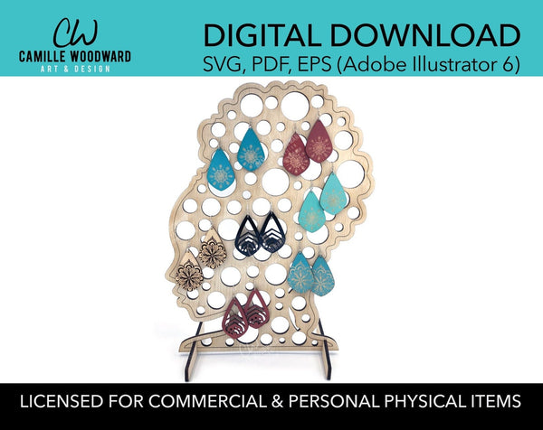 Earring Display Stand SVG, Black Woman Hair Pouf Large Circles - INSTANT Digital Download  Laser Cut File