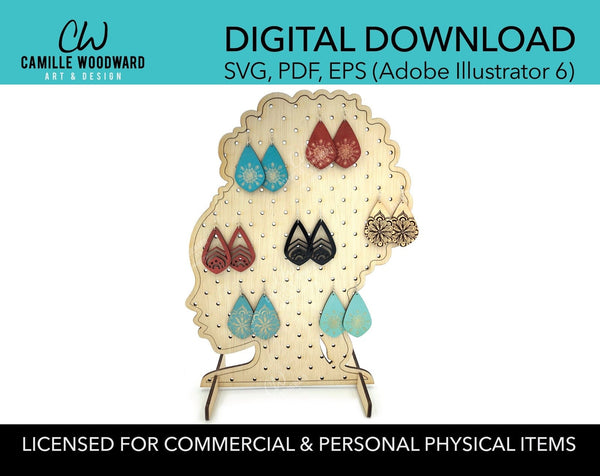 Earring Display Stand SVG, Black Woman Hair Pouf Small Holes - INSTANT Digital Download Laser Cut File