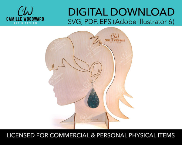 Earring Display Stand, Female Ponytail - INSTANT Digital Download
