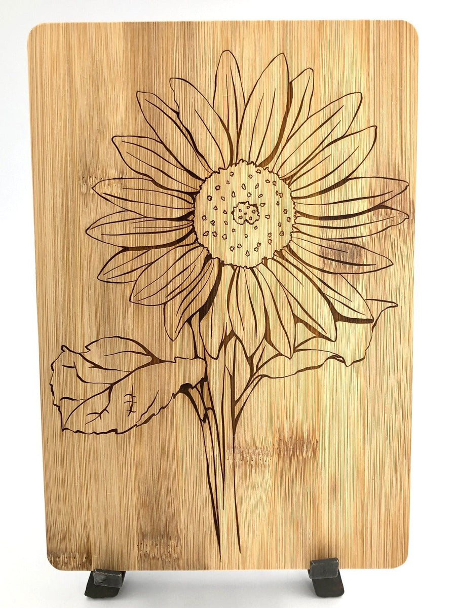 Wooden Cutting Board Decorated Sunflowers and Dots, Decorative