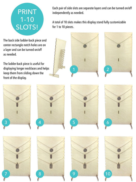 Adjustable Necklace Display Stand SVG, Rectangle with Circle Side Notches - Instant Digital Download
