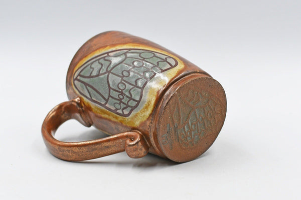 Butterfly Wings Pottery Mug, Copper & Blue Gray Sage Ceramic Stoneware Coffee Tea Cup, Hand Painted, Unique Handmade Christmas Gift for Her