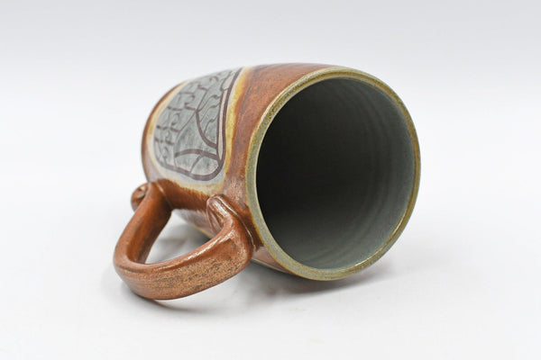 Butterfly Wings Pottery Mug, Copper & Blue Gray Sage Ceramic Stoneware Coffee Tea Cup, Hand Painted, Unique Handmade Christmas Gift for Her