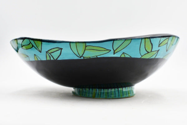 Jimson Weed Flower Handmade Pottery Bowl | Nature Lover Gift | Large Ceramic Fruit Dish, Stoneware Hand Painted One of A Kind, Ready to Ship