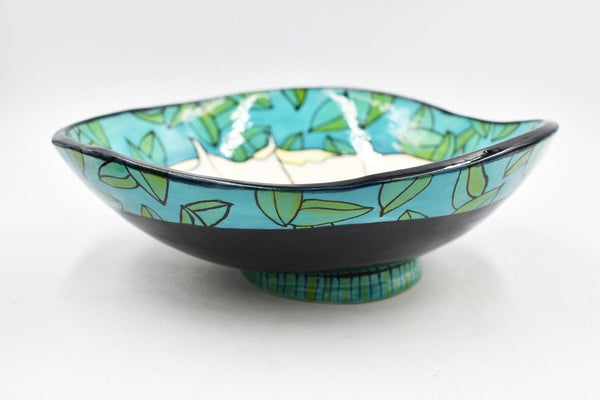 Jimson Weed Flower Handmade Pottery Bowl | Nature Lover Gift | Large Ceramic Fruit Dish, Stoneware Hand Painted One of A Kind, Ready to Ship