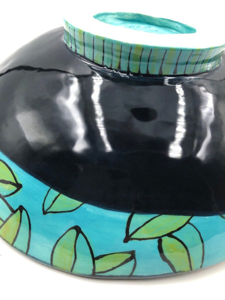 Jimson Weed Flower Handmade Pottery Bowl | Nature Lover Gift | Large Ceramic Fruit Dish, Stoneware Hand Painted One of A Kind, Ready to Ship