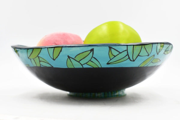 Jimson Weed Flower Handmade Pottery Bowl | Nature Lover Gift | Large Ceramic Fruit Dish, Stoneware Hand Painted One of A Kind, Ready to Ship