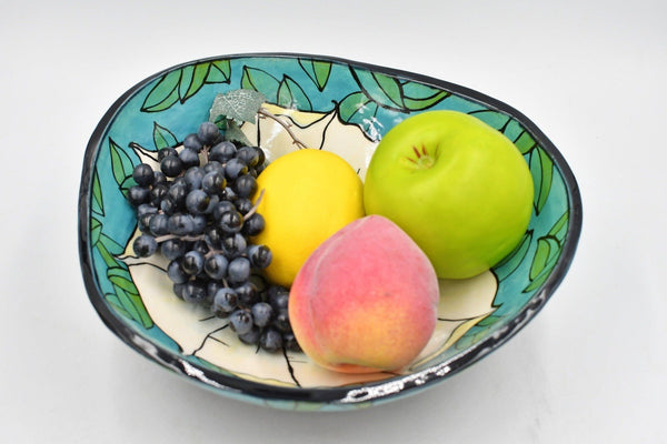 Jimson Weed Flower Handmade Pottery Bowl | Nature Lover Gift | Large Ceramic Fruit Dish, Stoneware Hand Painted One of A Kind, Ready to Ship