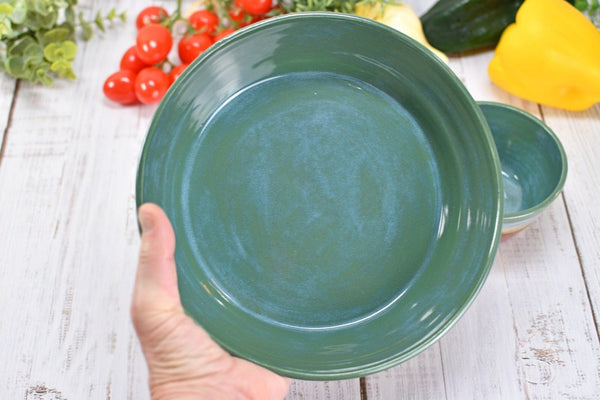 Chip and Dip Ceramic Bowl Set, Handmade Beachy Copper and Turquoise Detached Snack Stoneware Pottery Party Serving Dishes
