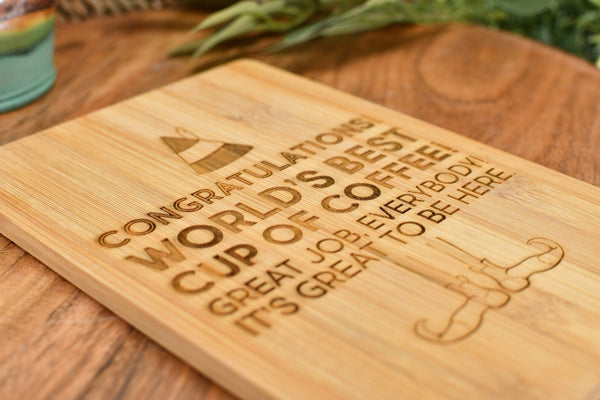 Small Bamboo Cutting Board with Elf Christmas Movie Quotes for Counter Display - World's Best Cup of Coffee, Ninnymuggins, Nutcracker, Candy