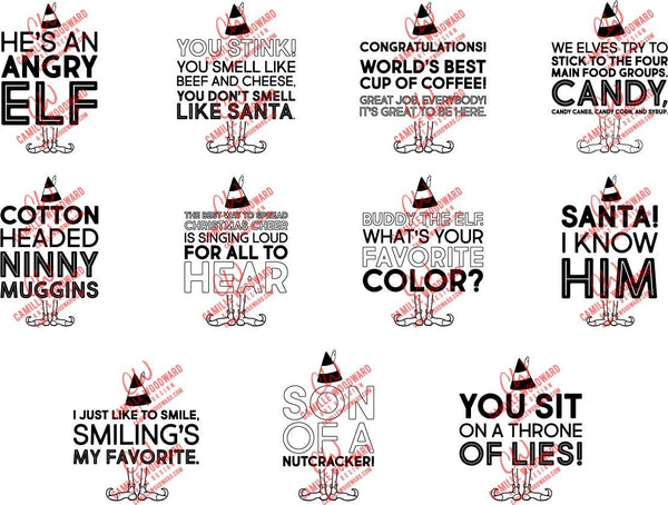 Small Bamboo Cutting Board with Elf Christmas Movie Quotes for Counter Display - World's Best Cup of Coffee, Ninnymuggins, Nutcracker, Candy