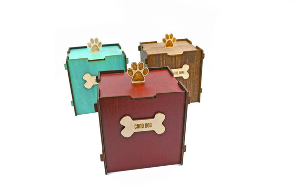 Pet Treat Box for Dog or Cat - Hand Crafted, Hand-Painted, Laser Cut Wood