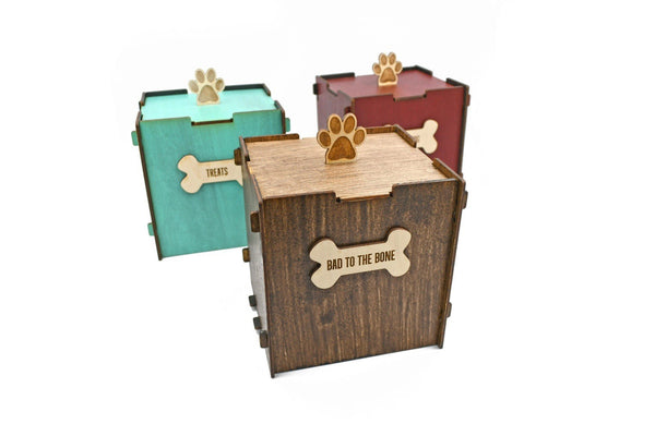 Pet Treat Box for Dog or Cat - Hand Crafted, Hand-Painted, Laser Cut Wood