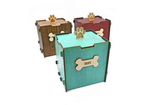 Pet Treat Box for Dog or Cat - Hand Crafted, Hand-Painted, Laser Cut Wood