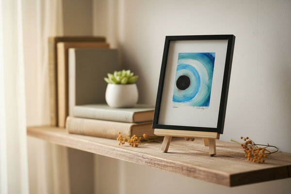 Watercolor Painting Original Evil Eye Wall Art, 5x7 on Paper Unframed, Blue White Home Decor, Not A Print, Italy Nazar Turkish Boho