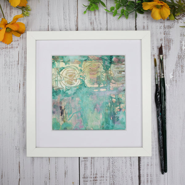 Original Abstract Painting 6x6, Intuitive Art on Panel, Small Unframed Wall Art, Green Yellow French Floral