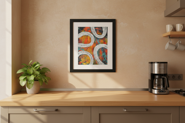 Abstract Painting, Original Mixed Media Orange and Gray Wall Art on Paper