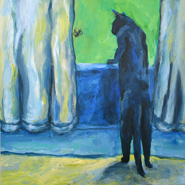 Stormy and The Butterfly - Black Cat Original Acrylic Painting