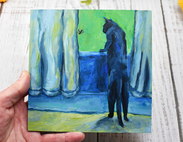 Stormy and The Butterfly - Black Cat Original Acrylic Painting