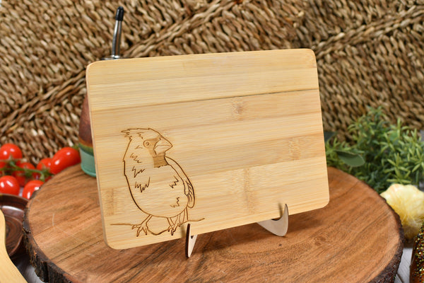 Small Bamboo Cutting Board with Cardinal Bird for Display on Counter - Personalize Gift for Mom, Grandma, Sister, Daughter