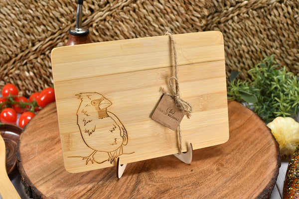 Small Bamboo Cutting Board with Cardinal Bird for Display on Counter - Personalize Gift for Mom, Grandma, Sister, Daughter
