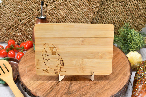 Small Bamboo Cutting Board with Cardinal Bird for Display on Counter - Personalize Gift for Mom, Grandma, Sister, Daughter