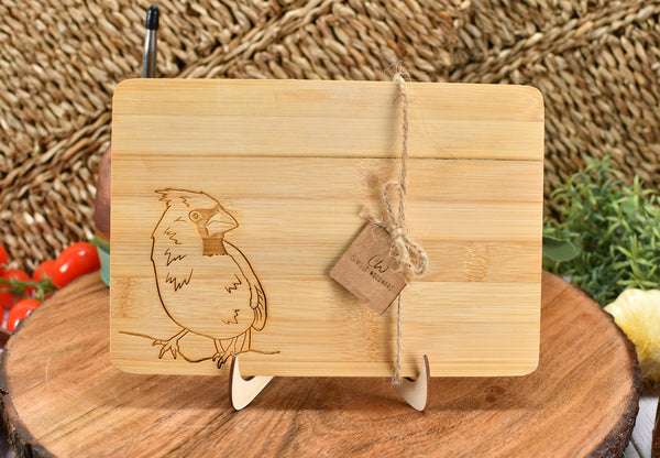 Small Bamboo Cutting Board with Cardinal Bird for Display on Counter - Personalize Gift for Mom, Grandma, Sister, Daughter
